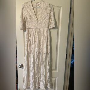 Wishlist Ivory Lace Maxi Dress Boho Prairie Cottagecore Romantic V-Neck M Bridal